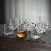 تصویر شات پیرکس دسته رنگی طرح سنگی - 6عددی caffè e latte