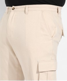 تصویر شلوار کتان مردانه با لبه مچ دار رنگ بژ برند campus sutra Men's Beige Cuffed Hem Cargo Trousers