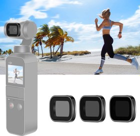 تصویر مجموعه فیلترهای مغناطیسی Neewer ND برای دوربین دستی DJI Osmo Pocket Gimbal ، شامل فیلترهای چند لایه ND4 ND8 ND16 با جعبه حمل برای عکاسی در فضای باز (قاب آلیاژ آلومینیوم سیاه) 