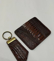 تصویر ست جاکارتی چرم ساق شترمرغ با دوخت اریب 