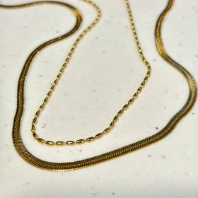 تصویر گردنبند هلیا مدل دو تیکه ماری طلایی استیل Two-piece necklace of gold and steel