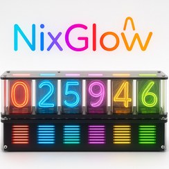 تصویر ساعت دیجیتال RGB نیکسی nixie clock همراه با اکولایزر مدل NixGlow 