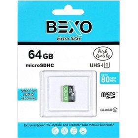 تصویر کارت حافظه MicroSDHC بکسو استاندارد UHS-I U1 سرعت 80MBps ظرفیت 64 گیگابایت Bexo UHS-I U1 80MBps MicroSDHC 64GB