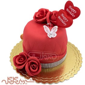 تصویر کیک قرمز گل دار گل گله 