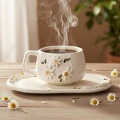 تصویر ماگ و زیرماگی سرامیکی طرح بابونه کد116 Ceramic mug and coaster, chamomile design, code 116