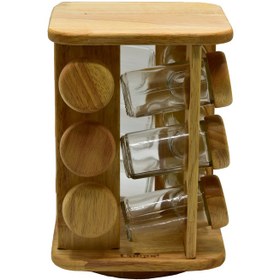 تصویر ادویه 12 تایی گردون ایستاده مربع چوبی یونیک مدل 6111 12 spice racks, stand up round, wooden, unique, model 6111