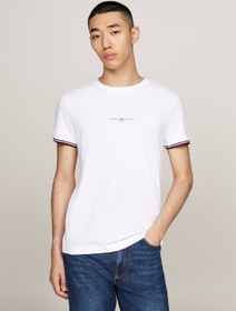 تصویر تی‌شرت مردانه با لوگوی نوک‌دار و فیت باریک - 100% پنبه، سفید برند Tommy Hilfiger Men's Tipped Logo Slim Fit T-Shirt - Pure cotton, White