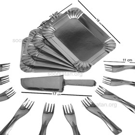 تصویر ست کیک خوری متالایز نقره ای 