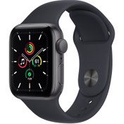 تصویر اپل واچ SE آلومینیوم خاکستری با بند اسپرت سیلیکون میدنایت Apple Watch SE Space Gray Aluminum Case with Midnight Sport Band 