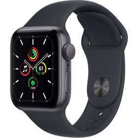 تصویر اپل واچ SE آلومینیوم خاکستری با بند اسپرت سیلیکون میدنایت Apple Watch SE Space Gray Aluminum Case with Midnight Sport Band 