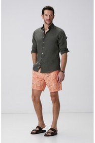 تصویر شلوارک شنا مردانه لباس شنای چاپی نارنجی اورجینال Network 