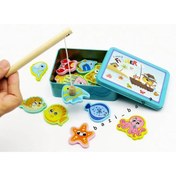 تصویر بازی ماهیگیری چوبی مگنتی با جعبه فلزی 