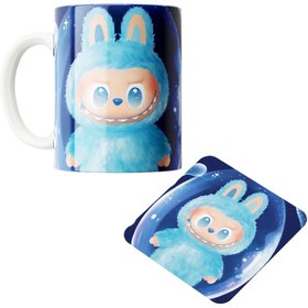 تصویر ماگ سرامیکی طرح لبوبو به همراه زیر لیوانی کد1028 