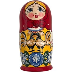 تصویر ماتروشکا 5 تایی 18 سانت قرمز دو خروس 