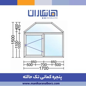 تصویر پنجره دوجداره کمانی تک حالته با شیشه ساده 