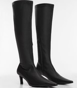 تصویر بوت زنانه مانگو مدل 774064954 با پاشنه کوتاه چرم سیاه 