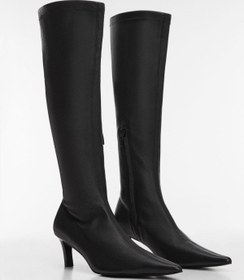 تصویر بوت زنانه مانگو مدل 774064954 با پاشنه کوتاه چرم سیاه 