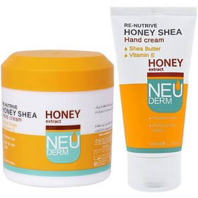 تصویر کرم مرطوب کننده دست کاسه ای 150ml به همراه کرم مرطوب کننده دست 50ml نئودرم Neuderm مدل Re Nutrive Honey Shea بسته 2 عددی 