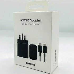 تصویر اداپتور 45w + کابل سامسونگ اورجینال باگارانتی - adapter+usb type c 