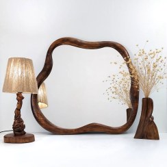 تصویر آینه چوبی دفرمه مینیمال کد HG-090 