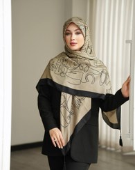 تصویر روسری سیا اسکارف طرح دار و منگوله دار 