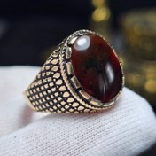 تصویر انگشتر طلا روس سنگ طبیعی عقیق جگری معدنی خراسانی کد 37055 