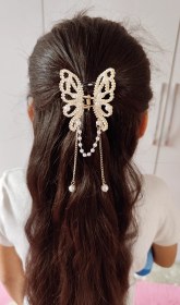 تصویر کلیپس پروانه مرواریدی اویز دار 