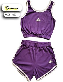 تصویر ست نیم تنه شورتک نخی ورزشی زنانه adidas کد 0001 adidas womens sports shorts set code 0001