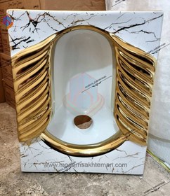 تصویر کاسه توالت زمینی لوکس سفید طلایی کد M_116 