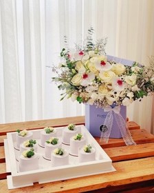 تصویر کیک تولد و باکس گل تبریک تولد به دختر دایی 