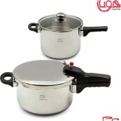 تصویر زودپز دوقلو پارس استیل ۴.۵ و ۶ لیتر با درب پیرکس 