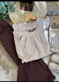 تصویر تونیک و شلوار کتان پنبه دخترانه مدل شکوفه 