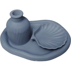 تصویر ست 3 تکه گلدان و استند جواهرات بتنی مدل دفرمه کد T08 