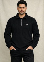 تصویر پلیور دورس نیم‌زیپ ژاکارد مردانه - L / مشکی 