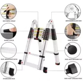 تصویر نردبان تلسکوپی آلومینیومی دو طرفه 1.60 متری 