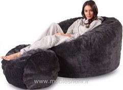 تصویر مبل شنی خزدار تکنفره با پاف 