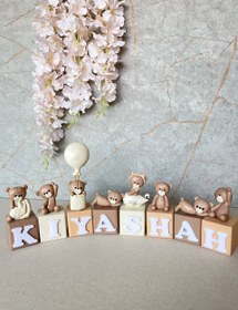 تصویر مکعب اسم کودک طرح تدی رنگ نود - 5 