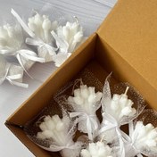 تصویر پک گیفت دسته گل سفید با شمع و تزیینات 