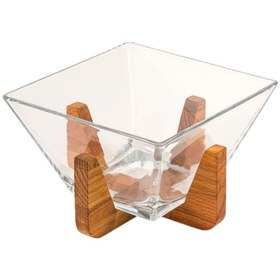 تصویر آجیل خوری شیشه ای لیمون کد 2172 با پایه چوبی ۲ تکه 