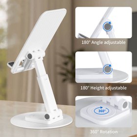 تصویر استند فلزی موبایل رومیزی L-353 360 Scalable Folding Rotating Desktop Mobile Phone /Tablet / iPad Stand L-353