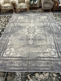 تصویر روفرشی سعید بافت یزد کد 1021 سایز ۶ متر طوسی با گل سفید 