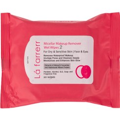 تصویر دستمال مرطوب پاک کننده آرایش چشم و صورت لافارر مدل 02 مناسب پوست‌های خشک و حساس بسته 20 عددی 