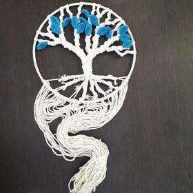 تصویر حلقه درخت زندگی آبی مکرومه بافی 