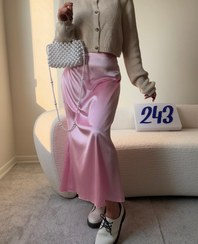 تصویر دامن ساتن صورتی 