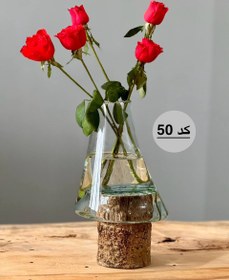 تصویر گلدان چوب و شیشه (تنه ای) - کد 