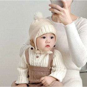 تصویر کلاه نوزادی_بچگانه بافت زمستانی گوشدار بنددار فانتزی آستردار خرسی ۳ماه تا ۲سال 