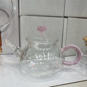 تصویر قوری زعفران پیرکس طرح گل صورتی 