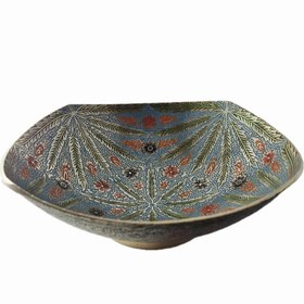 تصویر میوه خوری برنجی میناکاری طرح گندم Enameled brass fruit bowl with wheat design