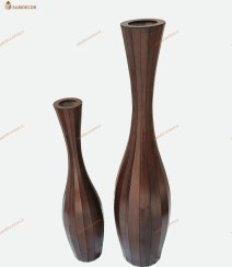 تصویر گلدان سالنی چوبی تیره 