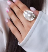 تصویر انگشتر آبکاری نقره فری سایز رنگ نقره ای طرح دفرمه مروارید 